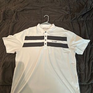 White and Black Striped Men's Polo Shirt